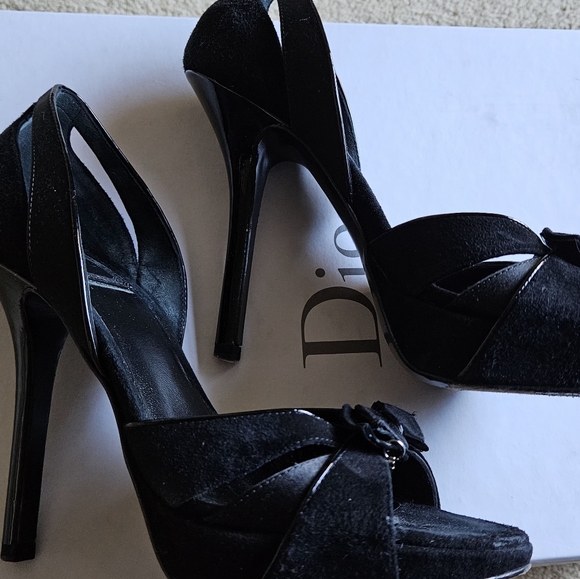 Dior Deco D'orsay Black Open Toe Satin/Suede Heels Sz 35 - Picture 4 of 8